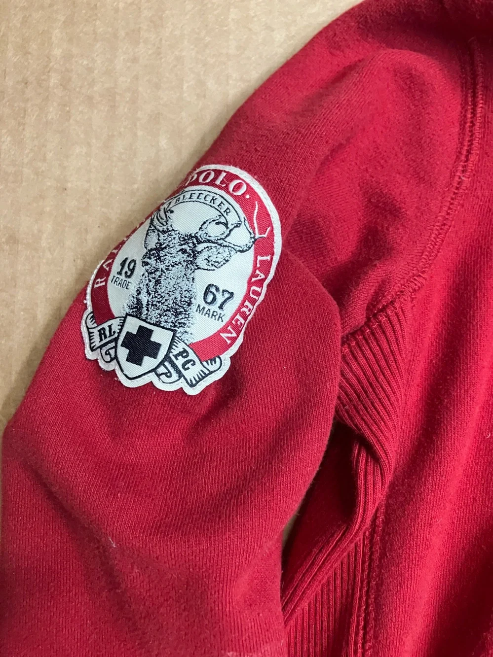 Ralph Lauren Red Hooded Zip-Up Sweatshirt with Sherpa Lining
